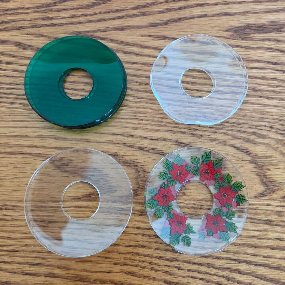 Vintage Candle Bobeches Wax Drip Catchers Pairs Clear, Green, & Poinsettia Pairs
